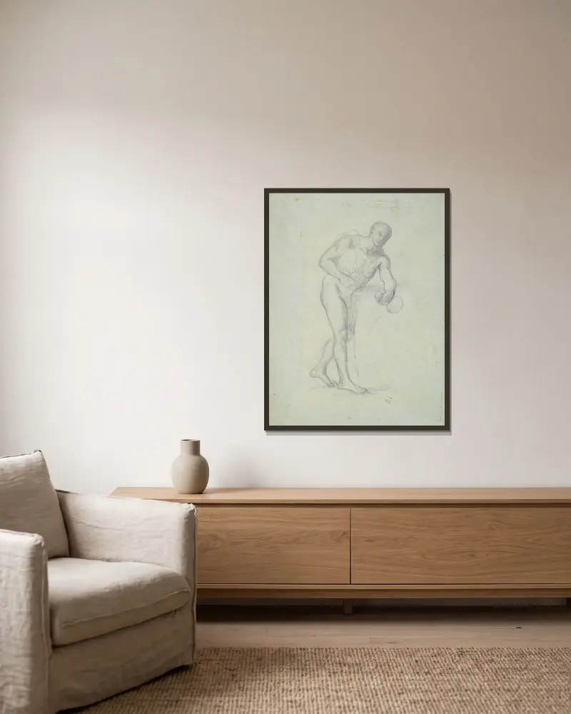 Naken figur med flaska av Pierre Puvis de Chavannes inramad på en vägg
