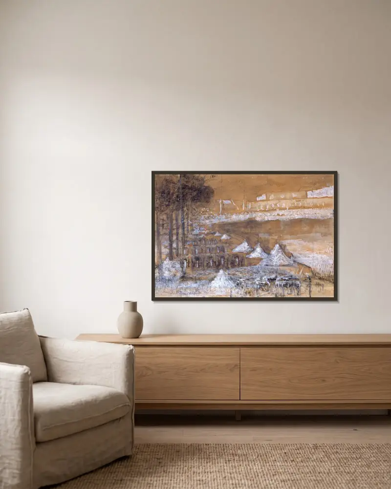 Pièce d’eau des Suisses à Versailles von Pierre Puvis de Chavannes gerahmt an einer Wand