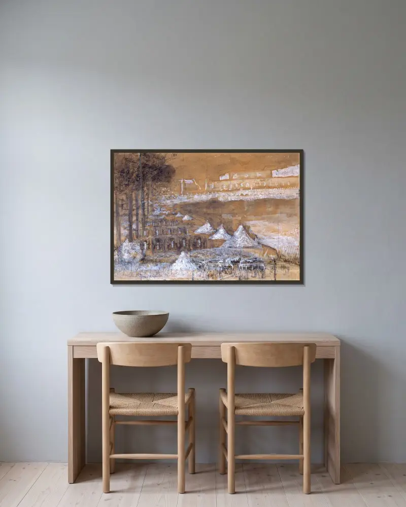 Pièce d’eau des Suisses à Versailles von Pierre Puvis de Chavannes gerahmt an einer Wand
