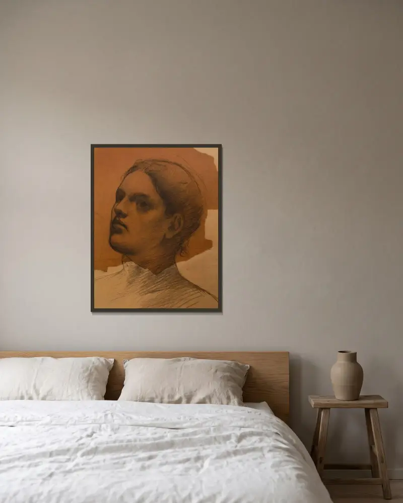 Porträtt av kvinna i trekvartsprofil av Pierre Puvis de Chavannes inramad på en vägg