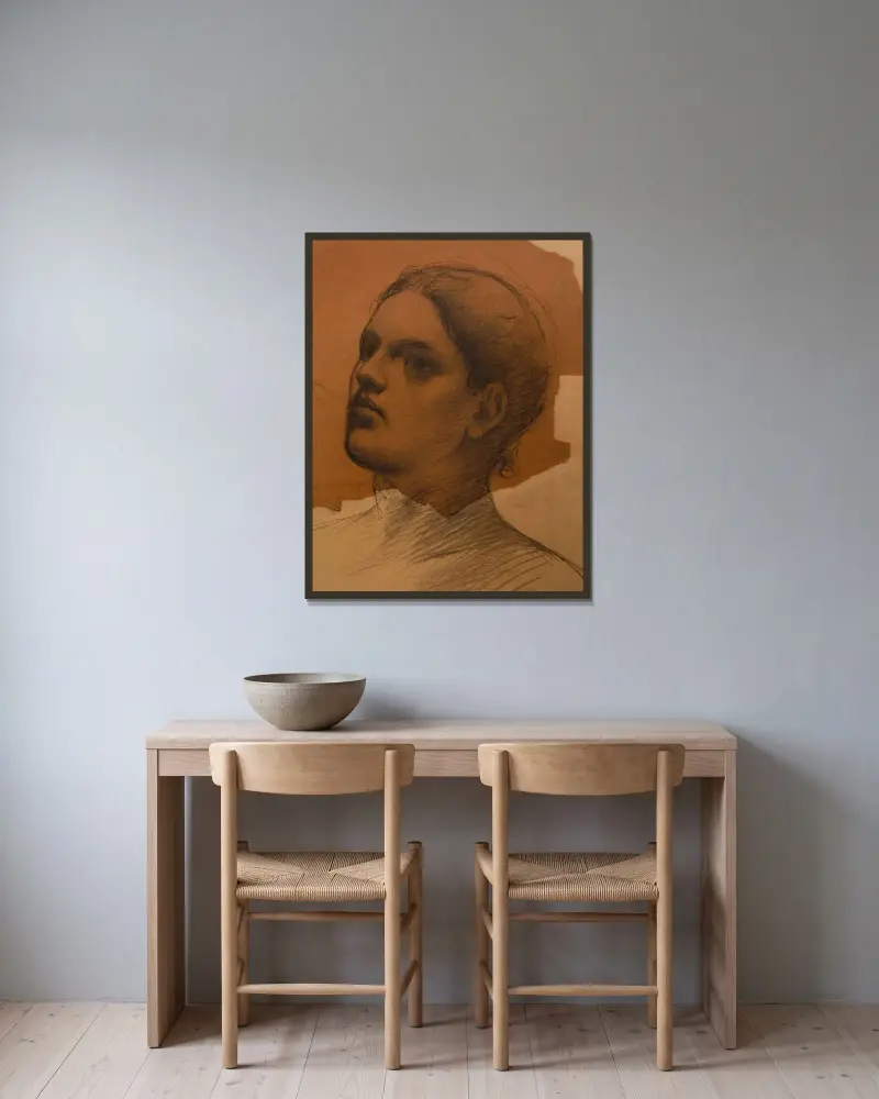 Porträtt av kvinna i trekvartsprofil av Pierre Puvis de Chavannes inramad på en vägg