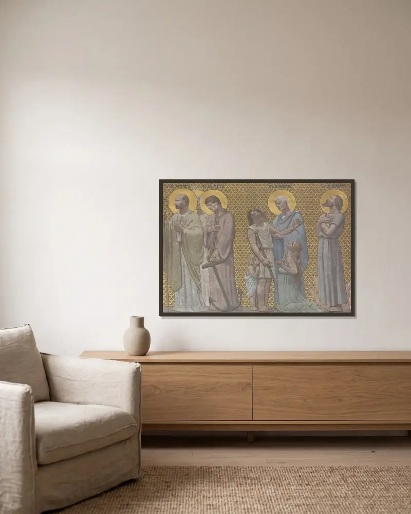 Prozession der heiligen Märtyrer 2 von Pierre Puvis de Chavannes gerahmt an einer Wand