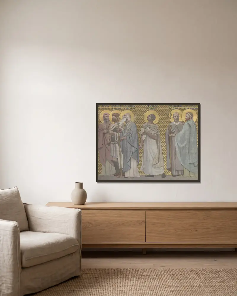 Procession de saints martyrs 4 av Pierre Puvis de Chavannes inramad på en vägg