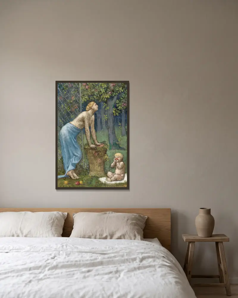 Recolte des Pommes av Pierre Puvis de Chavannes inramad på en vägg