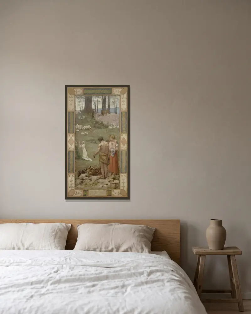 Sankta Genoveva som barn i bön av Pierre Puvis de Chavannes inramad på en vägg