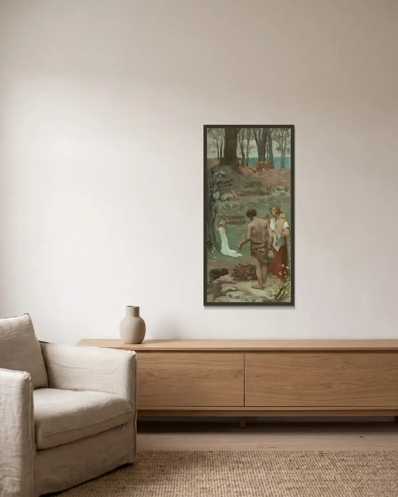 Sankta Geneviève som barn i bön av Pierre Puvis de Chavannes inramad på en vägg