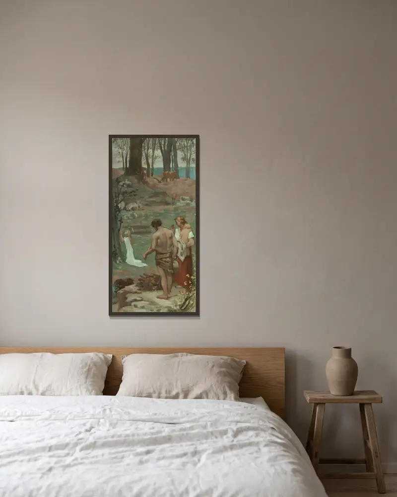 Sankta Geneviève som barn i bön av Pierre Puvis de Chavannes inramad på en vägg