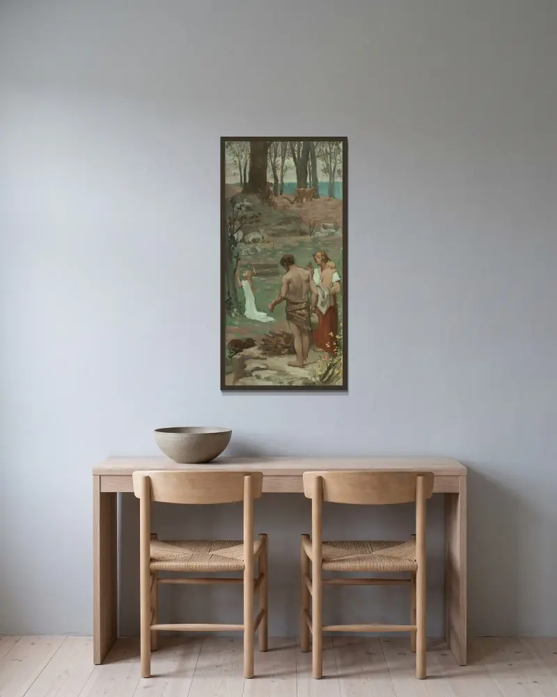 Sankta Geneviève som barn i bön av Pierre Puvis de Chavannes inramad på en vägg