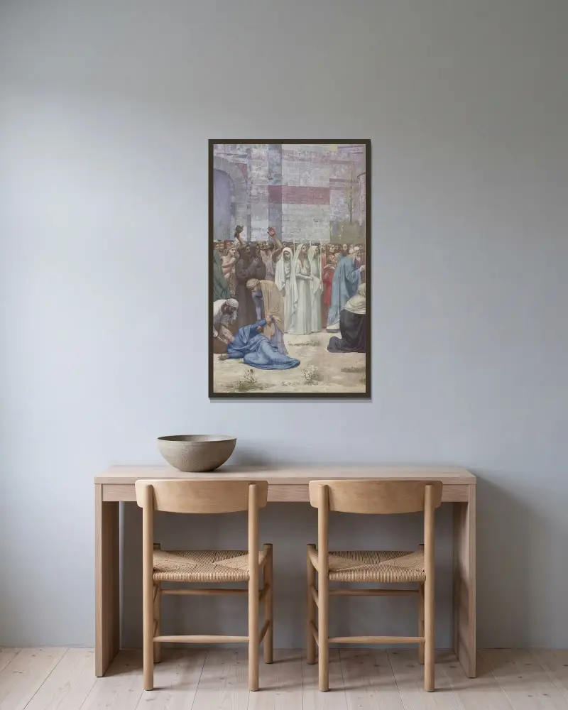 Sainte Geneviève som livnär det belägrade Paris av Pierre Puvis de Chavannes inramad på en vägg