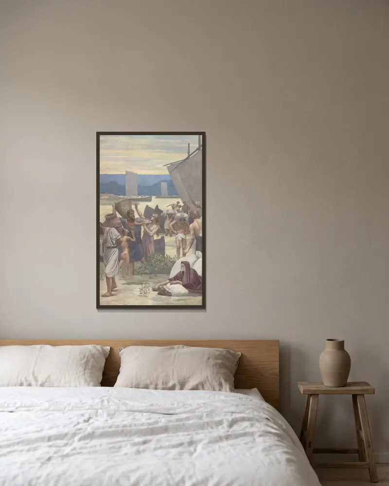 Sankta Genoveva ger näring åt det belägrade Paris av Pierre Puvis de Chavannes inramad på en vägg