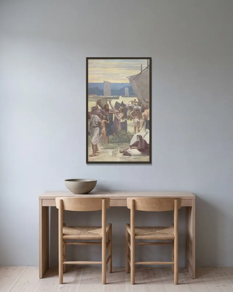 Sankta Genoveva ger näring åt det belägrade Paris av Pierre Puvis de Chavannes inramad på en vägg