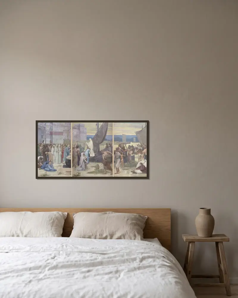 Die heilige Genoveva versorgt das belagerte Paris mit Nahrung von Pierre Puvis de Chavannes gerahmt an einer Wand