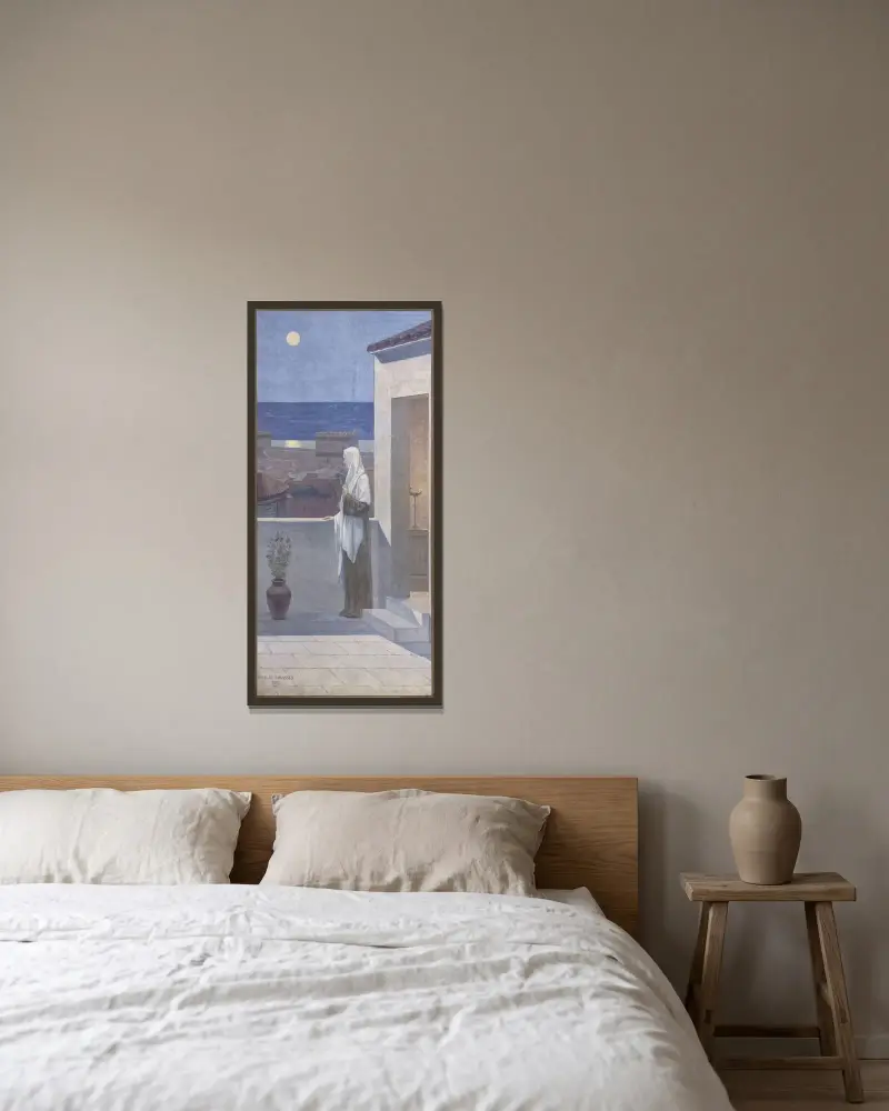 Sainte Geneviève vakar över Paris av Pierre Puvis de Chavannes inramad på en vägg