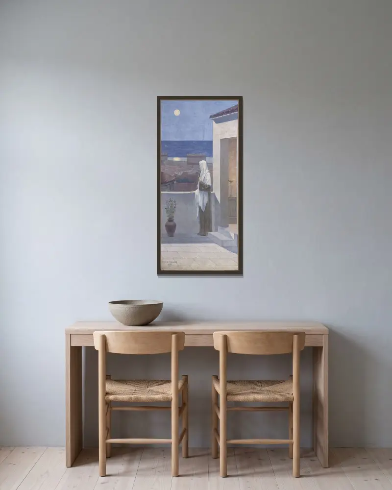 Sainte Geneviève vakar över Paris av Pierre Puvis de Chavannes inramad på en vägg
