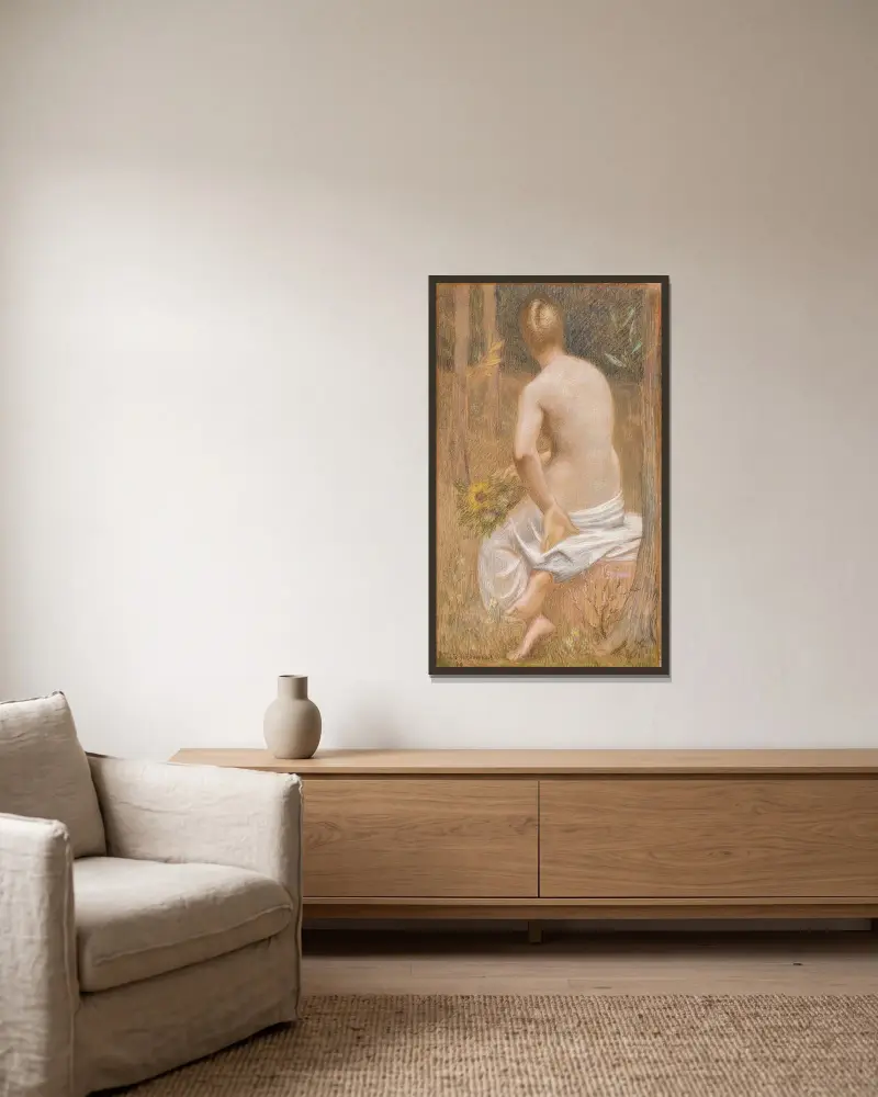 Sitzende weibliche Figur von hinten gesehen von Pierre Puvis de Chavannes gerahmt an einer Wand