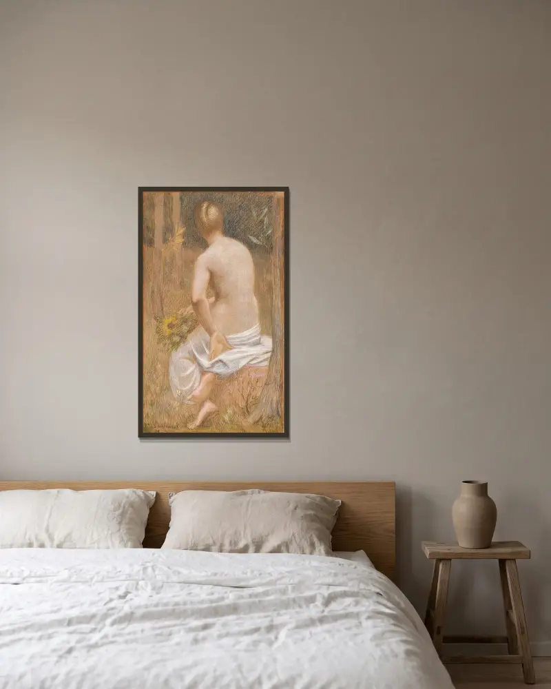 Sitzende weibliche Figur von hinten gesehen von Pierre Puvis de Chavannes gerahmt an einer Wand