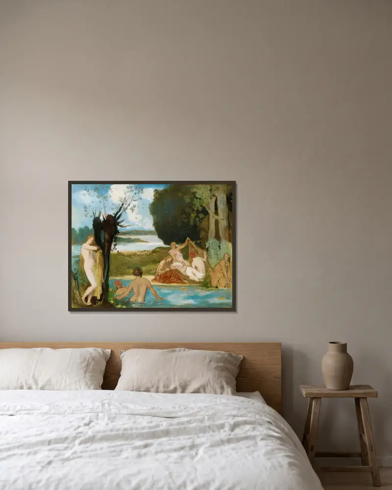 Skiss till sommaren; badet av Pierre Puvis de Chavannes inramad på en vägg