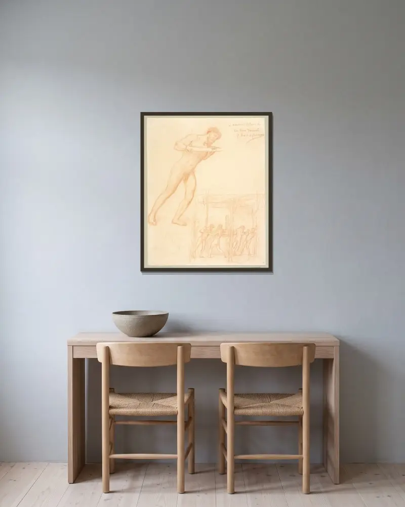 Studier av män som vrider en ciderpress av Pierre Puvis de Chavannes inramad på en vägg