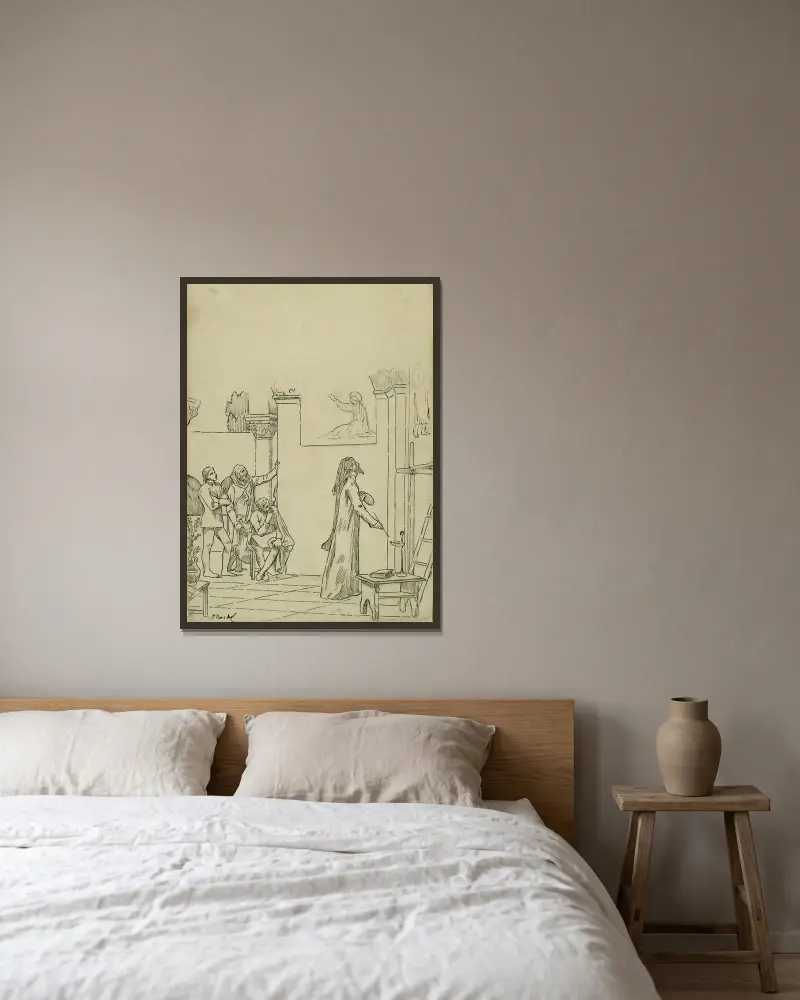 Studie för L'inspiration chrétienne av Pierre Puvis de Chavannes inramad på en vägg