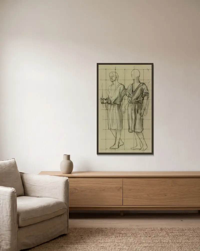 Study of Two Standing Figures av Pierre Puvis de Chavannes inramad på en vägg