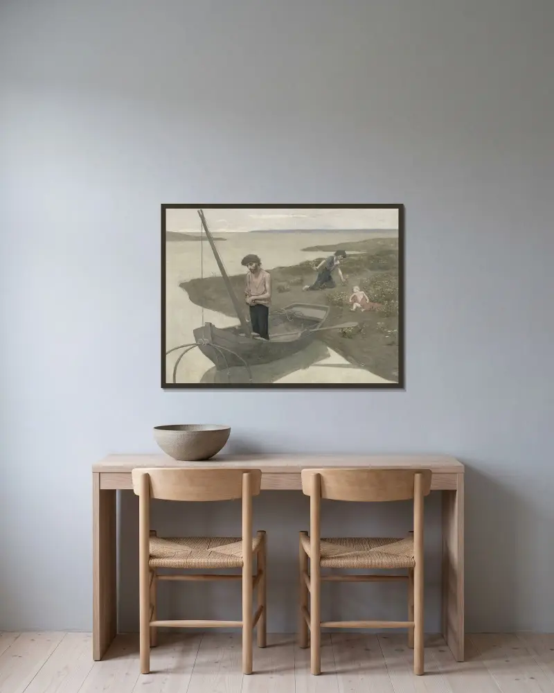 The Poor Fisherman av Pierre Puvis de Chavannes inramad på en vägg