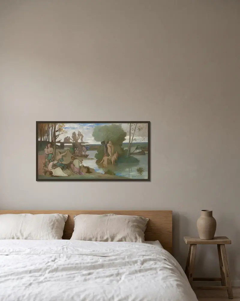 Floden av Pierre Puvis de Chavannes inramad på en vägg