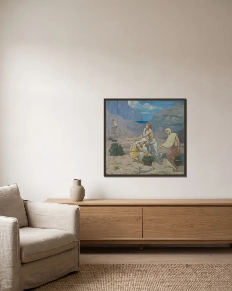 Hirtengesang von Pierre Puvis de Chavannes gerahmt an einer Wand