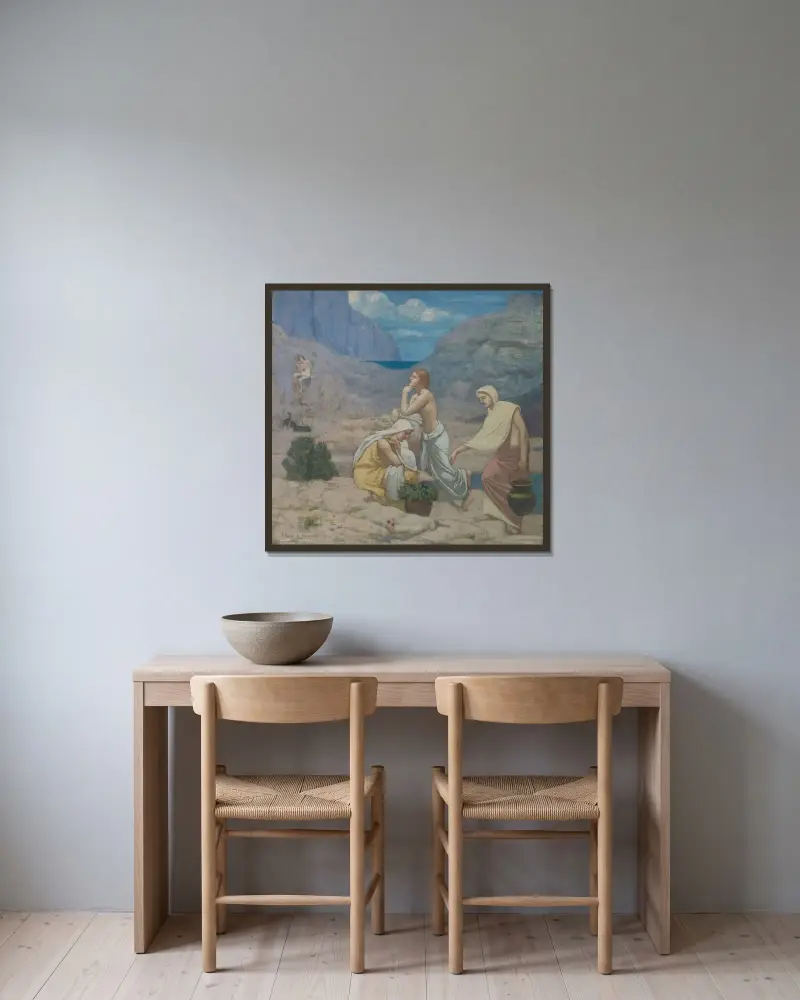Hirtengesang von Pierre Puvis de Chavannes gerahmt an einer Wand