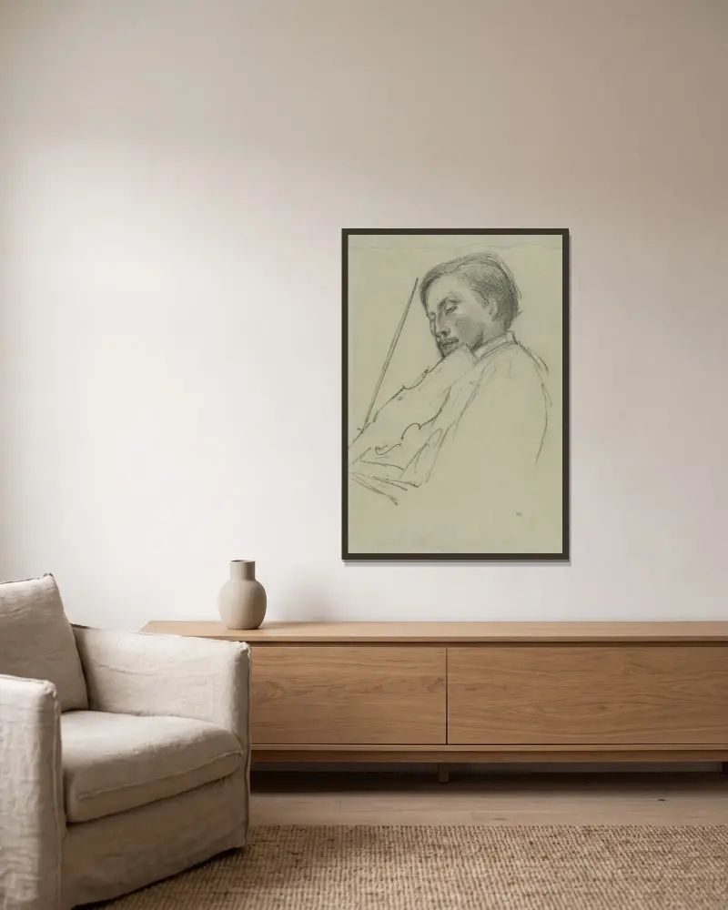 Violinisten av Pierre Puvis de Chavannes inramad på en vägg