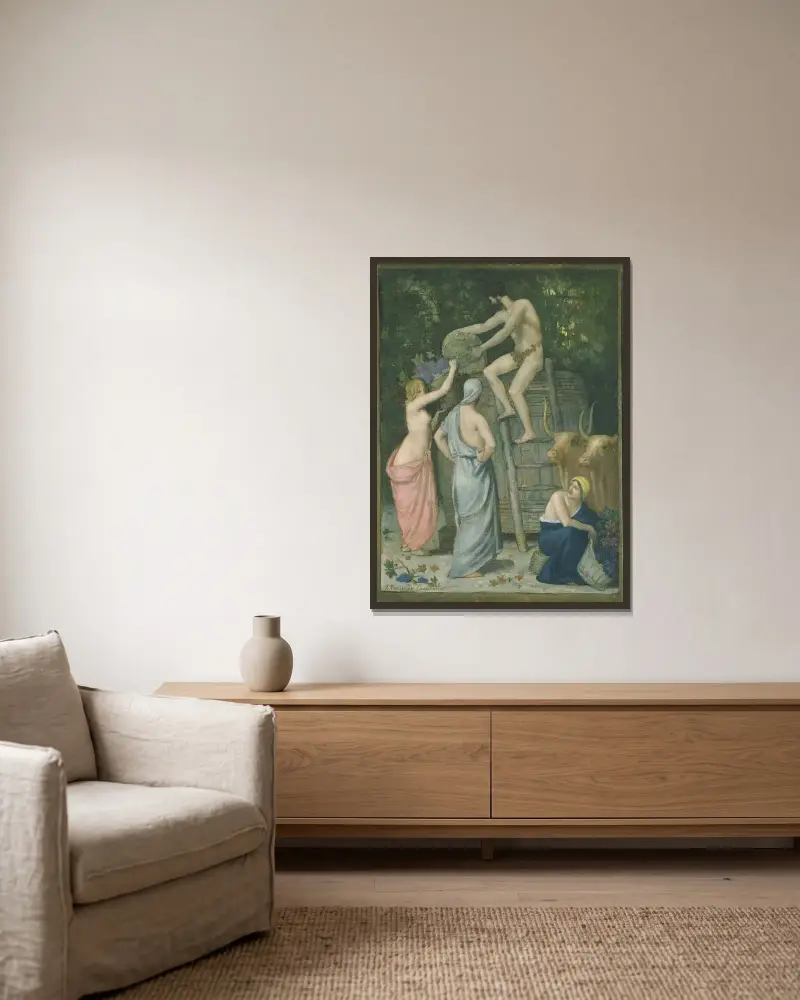Vinskörden av Pierre Puvis de Chavannes inramad på en vägg