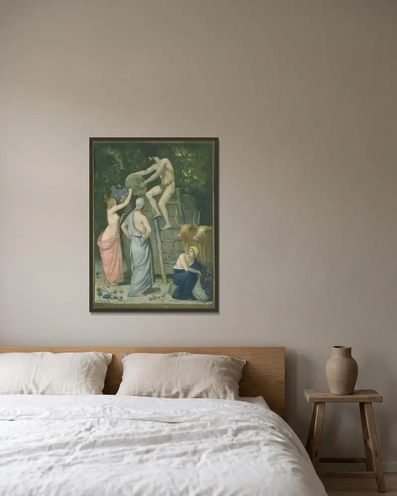 Vinskörden av Pierre Puvis de Chavannes inramad på en vägg