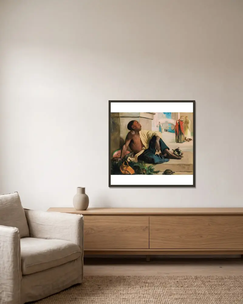 Sköldpaddsförsäljaren i Venedig av Pierre Puvis de Chavannes inramad på en vägg