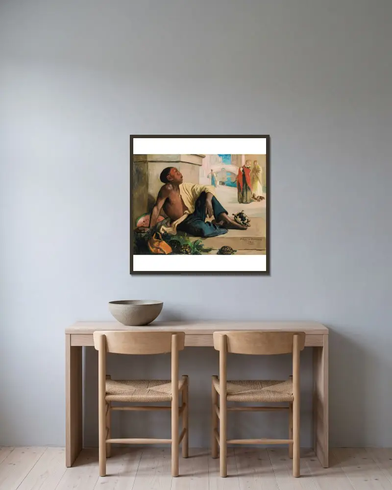Sköldpaddsförsäljaren i Venedig av Pierre Puvis de Chavannes inramad på en vägg