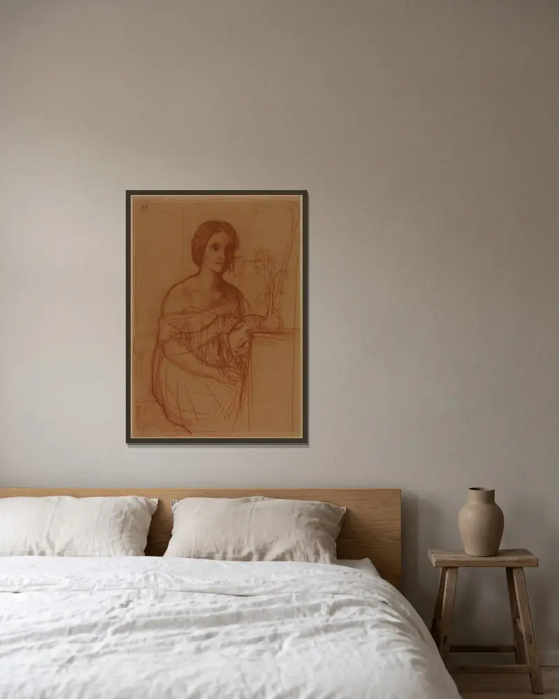 Sitzende Frau, einen Vasen bemalend von Pierre Puvis de Chavannes gerahmt an einer Wand
