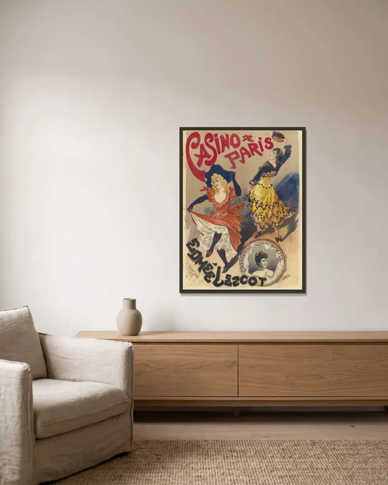 Casino de Paris. Edmée Lescot chanteuse cosmopolite av Georges de Feure inramad på en vägg