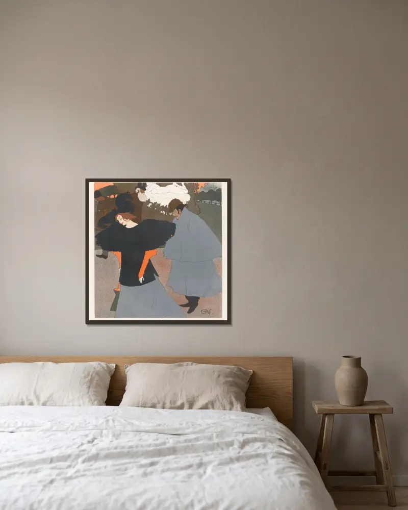 Dame op straat gevolgd door een heer av Georges de Feure inramad på en vägg