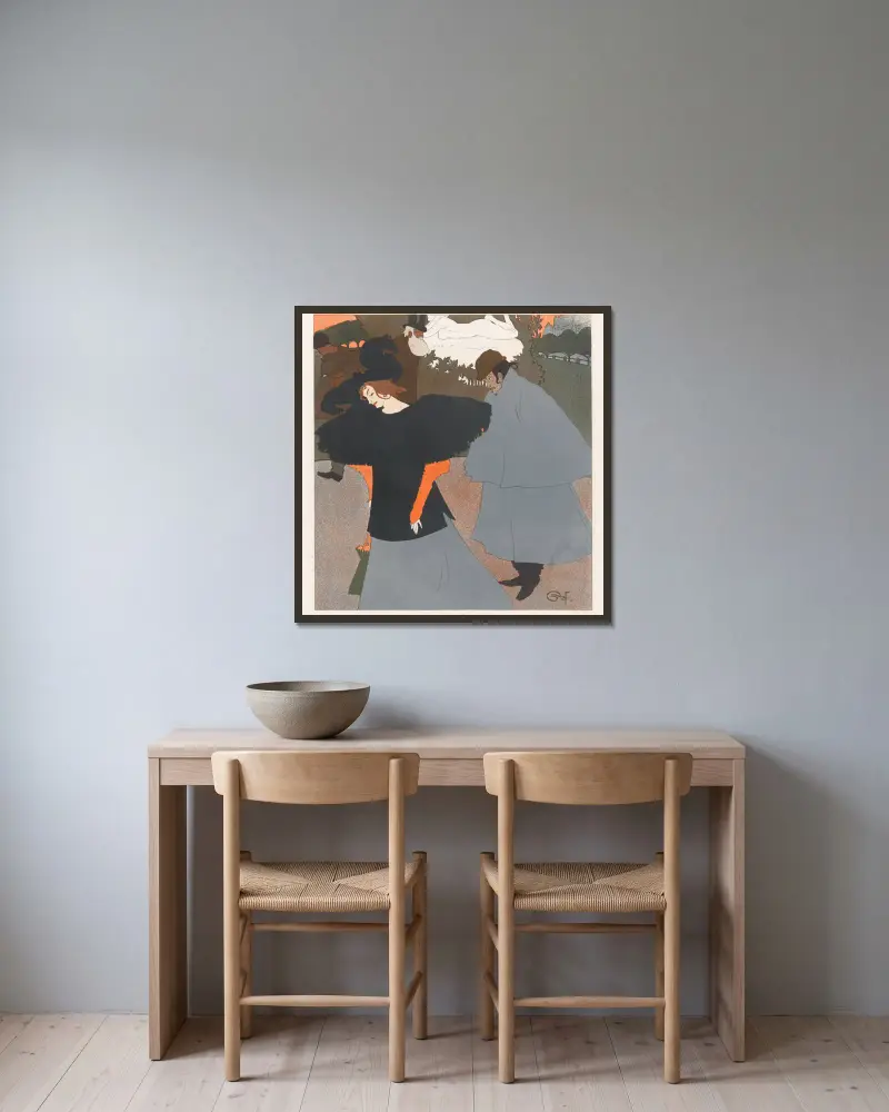 Dame op straat gevolgd door een heer av Georges de Feure inramad på en vägg