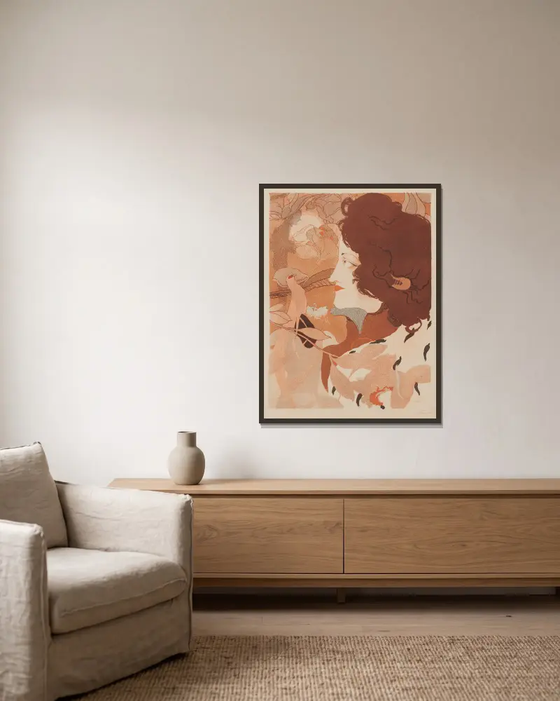 La Femme Fatale av Georges de Feure inramad på en vägg