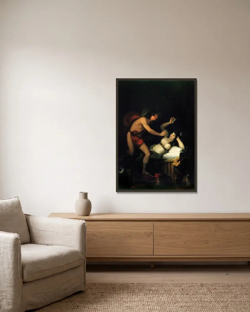 Allegory of Love, Cupid and Psyche av Francisco de Goya inramad på en vägg