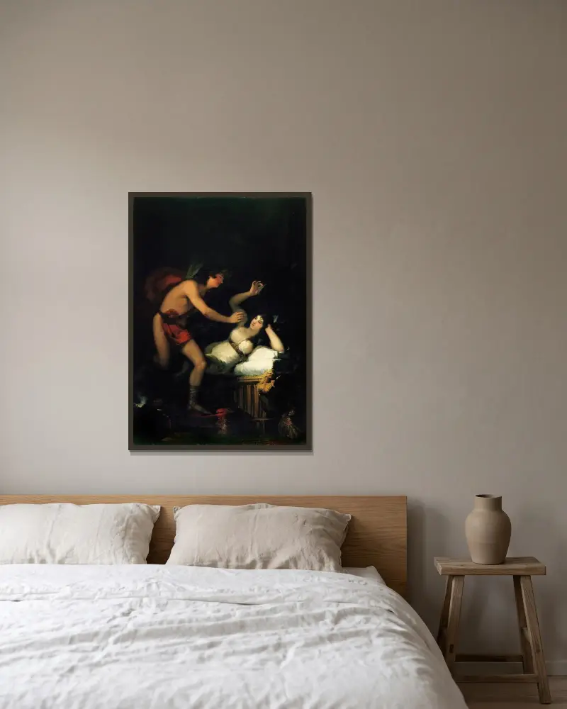 Allegory of Love, Cupid and Psyche av Francisco de Goya inramad på en vägg