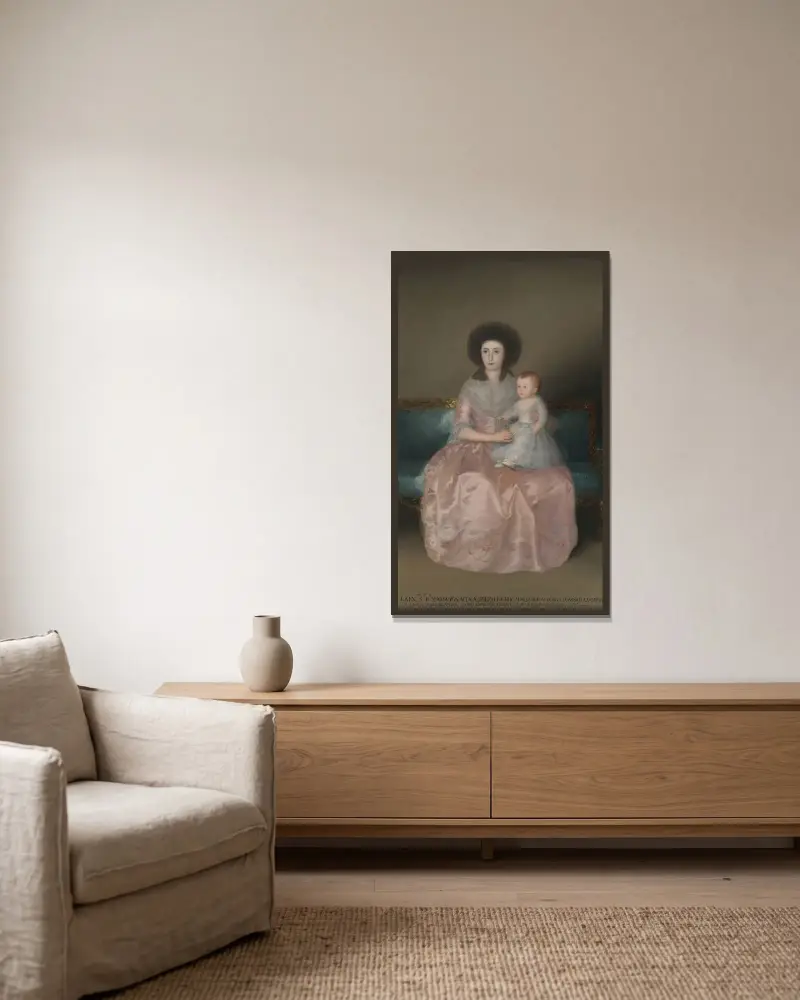 Grevinnan av Altamira och hennes dotter María Agustina av Francisco de Goya inramad på en vägg