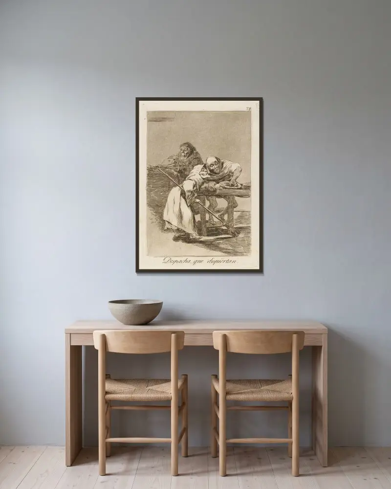 Beeil dich, sie wachen auf. von Francisco de Goya gerahmt an einer Wand