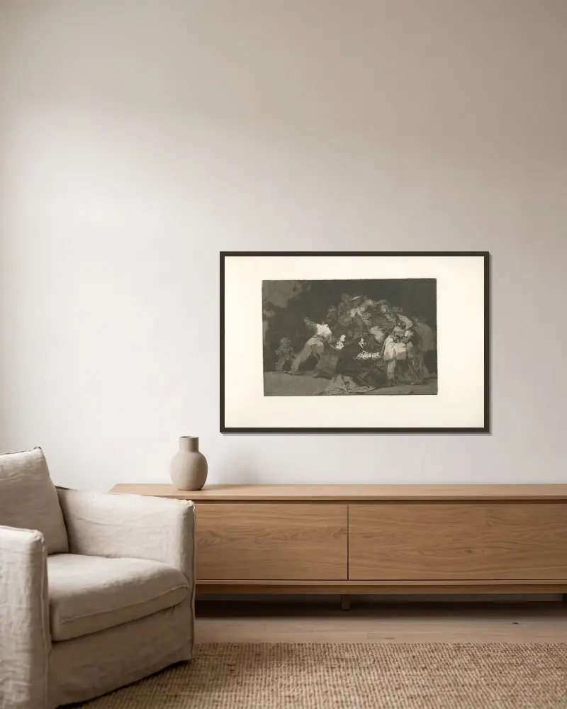 Allgemeine Torheit von Francisco de Goya gerahmt an einer Wand