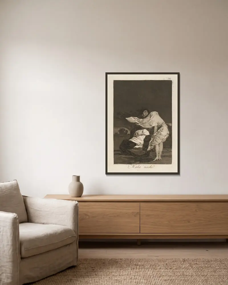 Mala noche (Eine schlechte Nacht) von Francisco de Goya gerahmt an einer Wand