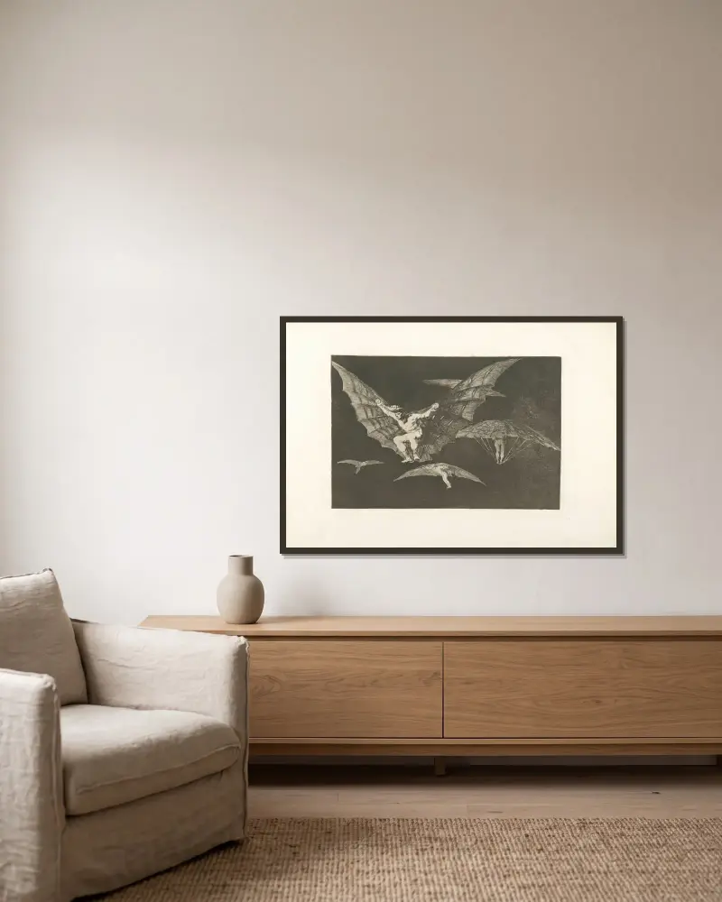 Art zu fliegen von Francisco de Goya gerahmt an einer Wand