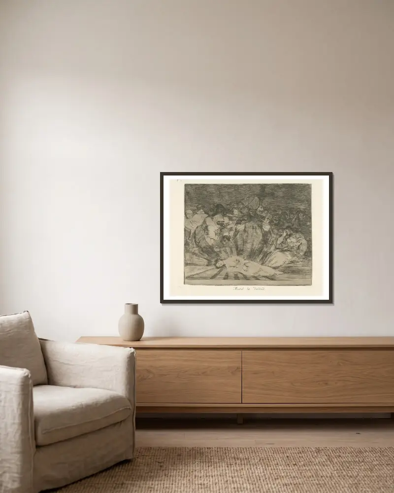 Murió la Verdad von Francisco de Goya gerahmt an einer Wand