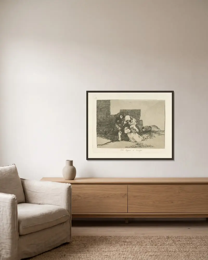 No llegan á tiempo av Francisco de Goya inramad på en vägg