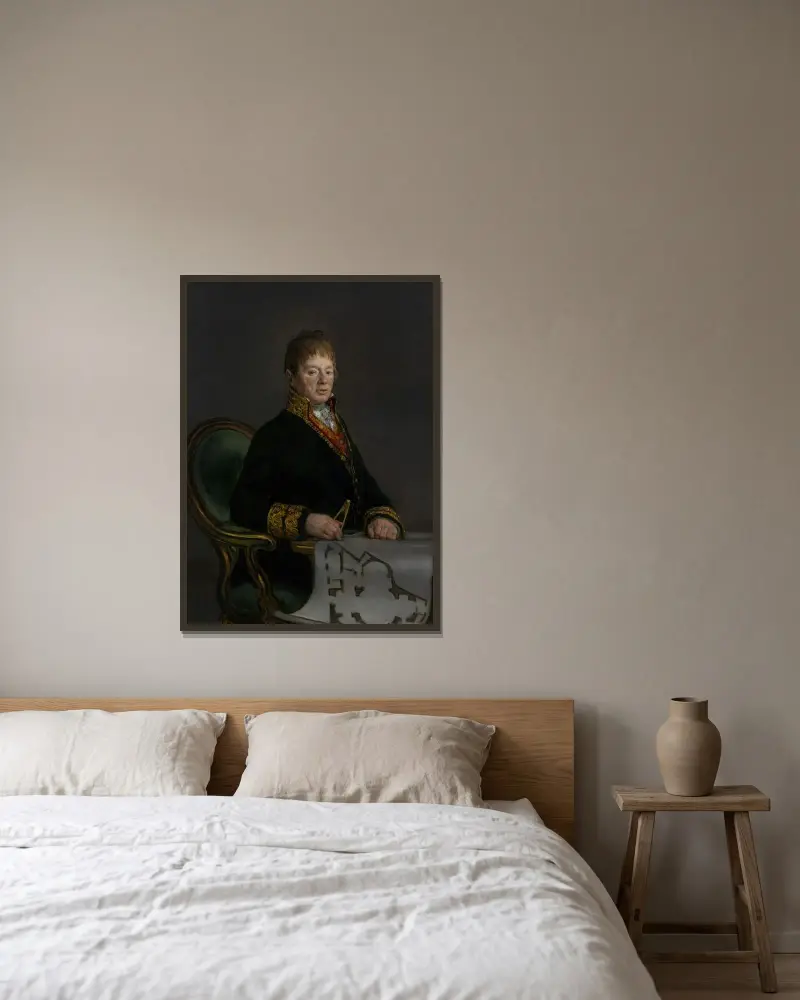 Portrait of Don Juan Antonio Cuervo av Francisco de Goya inramad på en vägg