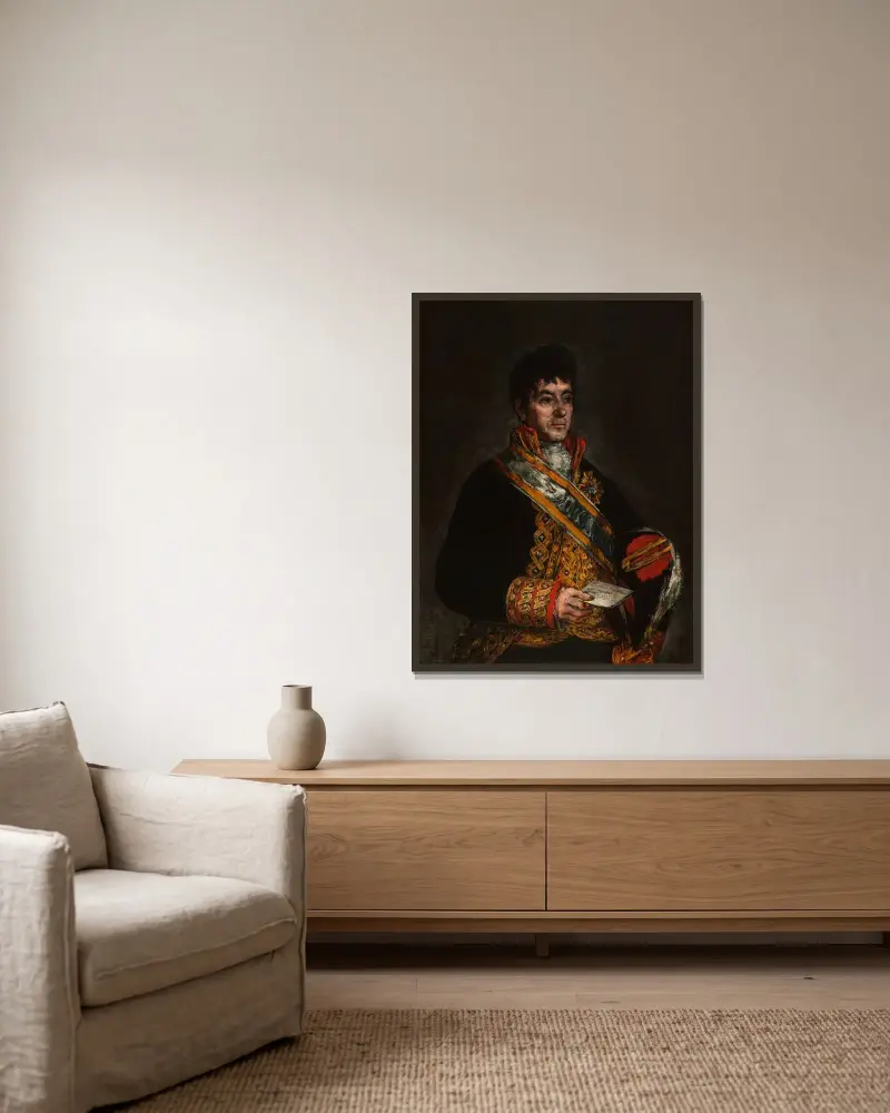 Portrait of Don Miguel De Lardizábal av Francisco de Goya inramad på en vägg