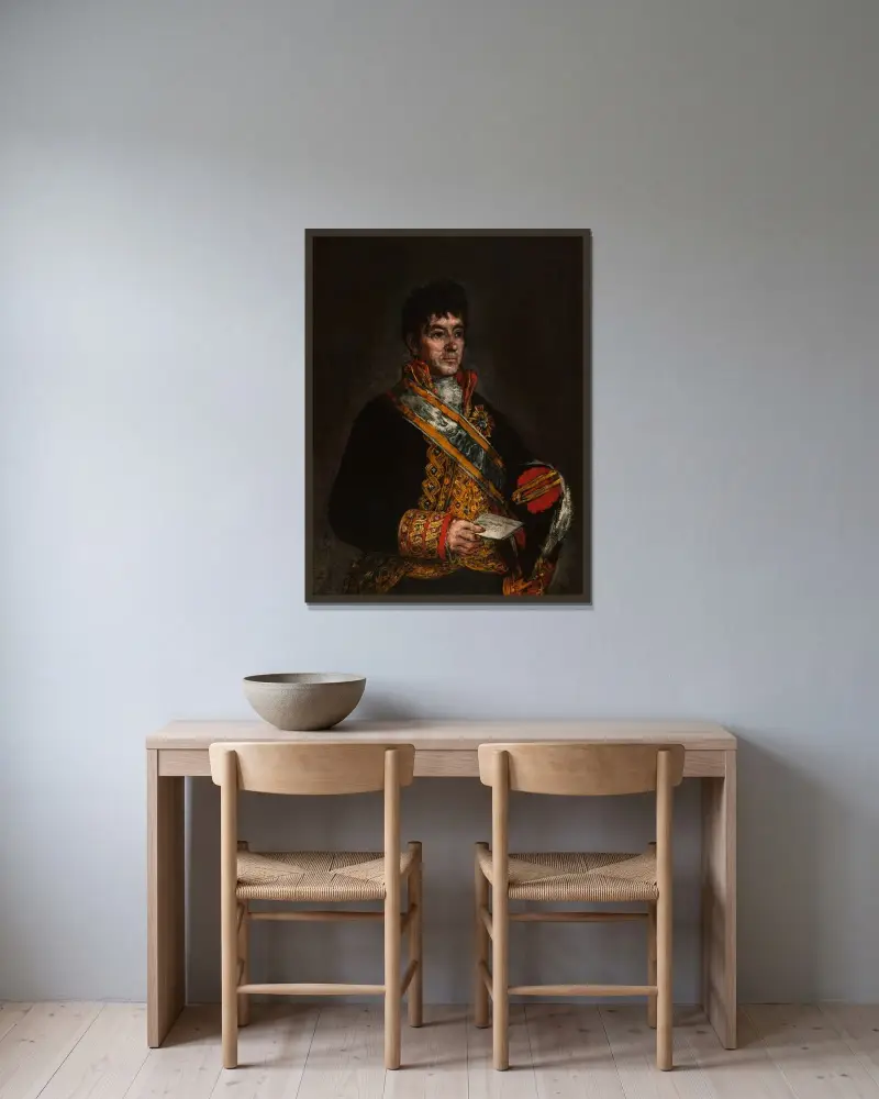 Portrait of Don Miguel De Lardizábal av Francisco de Goya inramad på en vägg